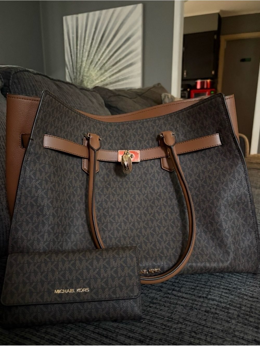 Michael Kors Dark Brown Signature Tote with Wallet